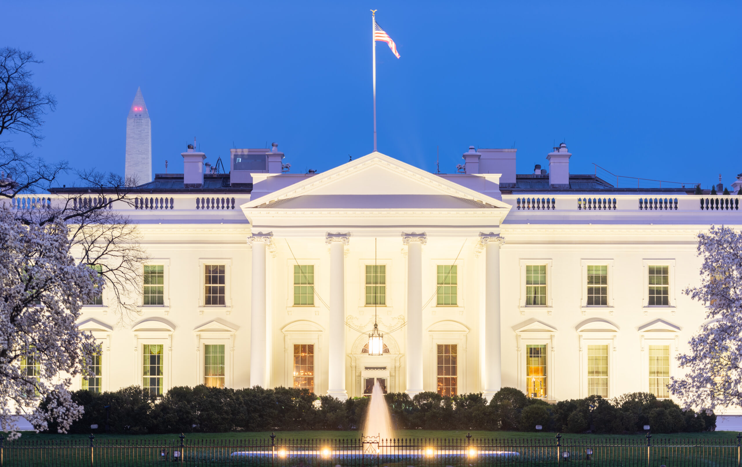 Washington, DC at the White House in spring season at twilight.